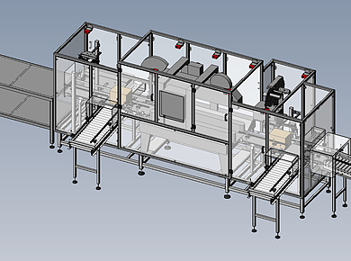 Integrated Box Seal Label Inspect System Engineering Render